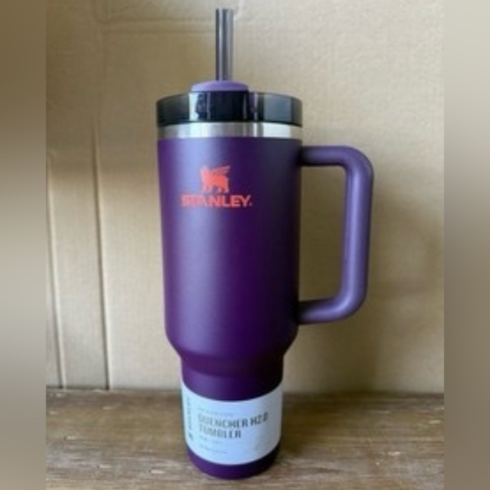 Stanley Purple Tumbler with Orange Logo and Handle